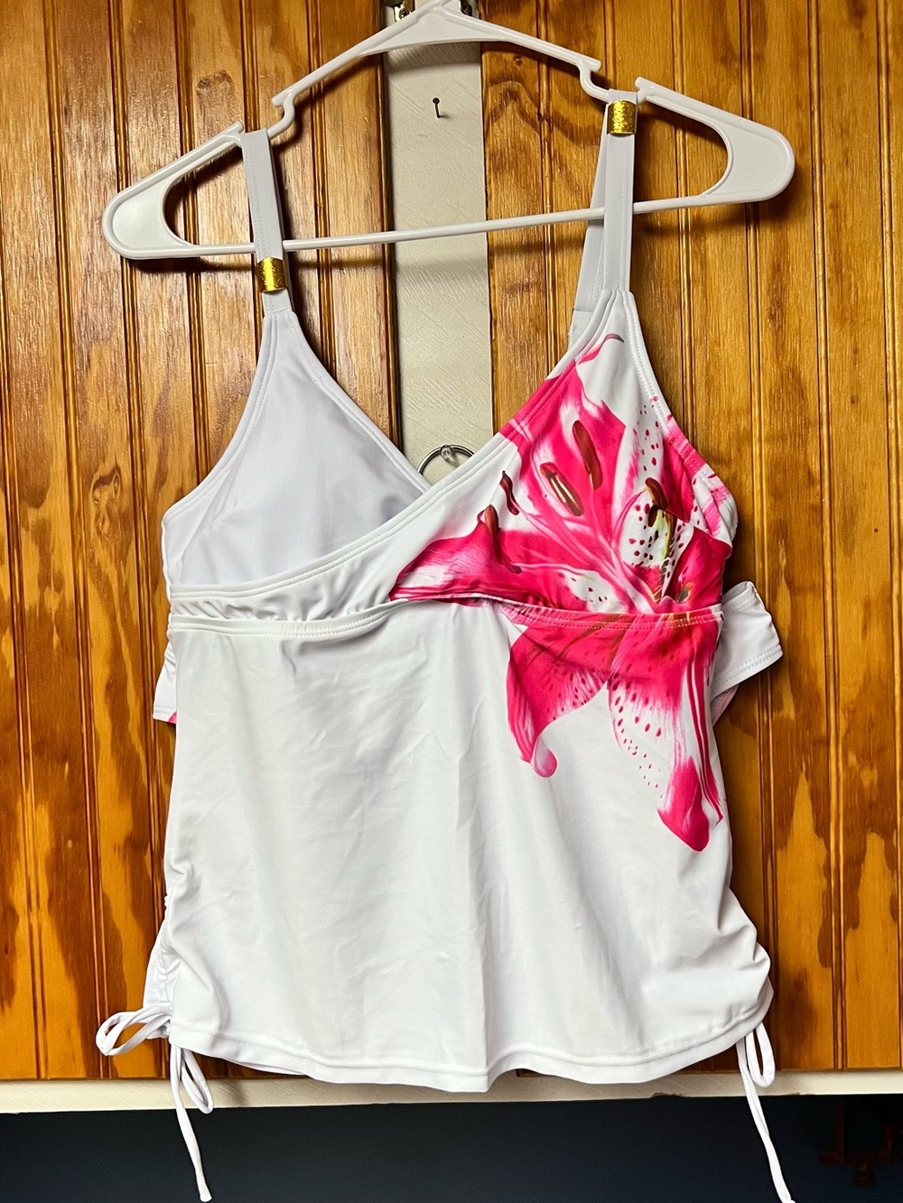 SHEIN White Swim suit with Pink Floral Detail size L